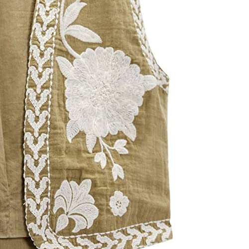 Women Y2k Floral Embroidered Crop Vest Sleeveless Open Front Flower Linen Short Vest Cardigans Tops Streetwear3