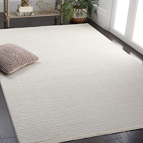 Safavieh Tapis Géométrique pour Salon, Salle à Manger, Chambre à Coucher - Whisper Collection, Tapis à Poil Court, Ivoire, 122 x 183 cm