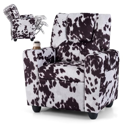 Image of HONEY JOY Kids Recliner, 2-in-1 Toddler Armrest Sofa Couch with Cup Holders, Adjustable Footrest, Velvet Fabric, Child-Size Recliner Chair for Boys Girls Age 3+ (Zebra Color)