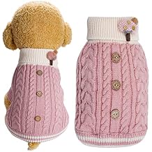 Topbuti Dog Sweater Turtleneck Knitwear Doggie Pullover Sweater Doggy Winter Coat Warm Pet Clothes Puppy Holiday Clothing Buttons Knitted Outfits for Small Cats Dogs Cold Weather Small