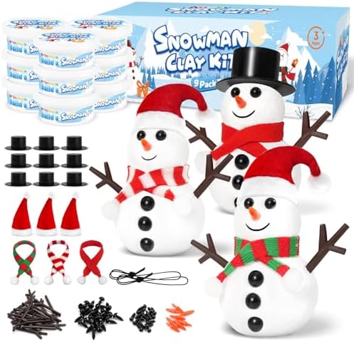 Aursy Stocking Stuffers for Kids, Build a Snowman Kit Christmas Crafts for Kids Ages 4-12, Air Dry Clay for Kid's DIY Modeling Clay Arts and Crafts for Kid, Christmas Snowman Making Kit Gifts