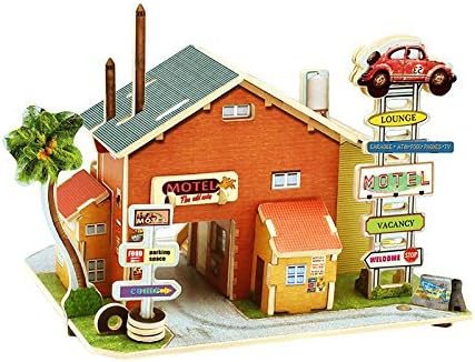 3D Wooden Jigsaw Puzzle, 3D Motel Jigsaw Puzzle for Kids and Adults