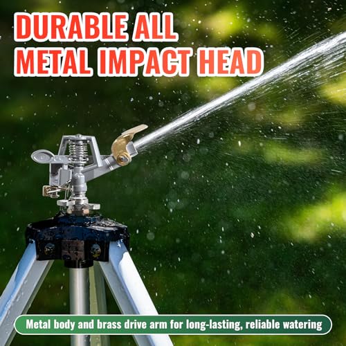 YAMATIC Tripod Impact Sprinkler, Adjustable 21–50 in Lawn Sprinkler with Metal Pulsating Head, Up to 90 ft Spray Distance, 360° Coverage for Large Yard, Garden & Landscape Watering by YAMATIC - Used condition - Image 7