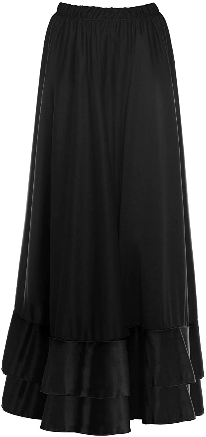 Falda Flamenco Mujer Español, Falda Ensayo Flamenco Largo Negro Rojo Volante Simple Volante Doble para Mujer Falda Baile Danza Clase Fiesta