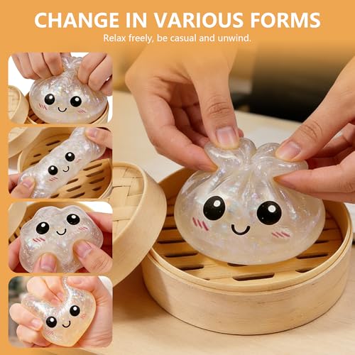 Image of Dumpling Squishies, Dumpling Mystery Box, Colorful Dumplings Stress Balls Toy, Stocking Stuffers with Food Steamer Stretchy Desk Toys (Flash Green)