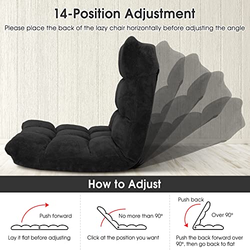 Image of Giantex Folding Floor Chair with Back Support, 14 Adjustable Position, Padded Sleeper Bed, Couch Recliner, Floor Gaming Chair for Adults Meditation Living Room Bedroom, Black