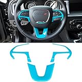 Steering Wheel Cover Trim Interior Accessories Decoration Kit for 2015-2021 Dodge Challenger Charger, for 2014-2021 Dodge Durango & Jeep Grand Cherokee SRT8 (Light Blue 3PCS)