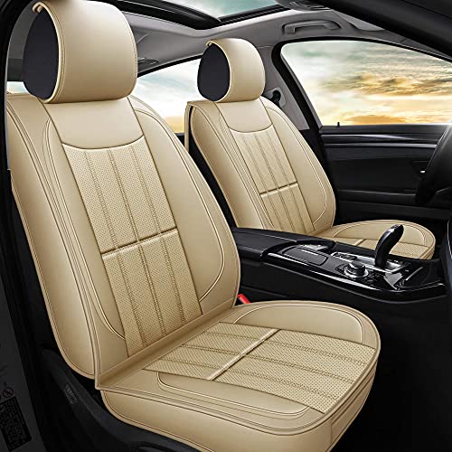 AOOG Leather Car Seat Covers for Cars SUV Pick-up Truck, Universal Full Set, Beige
