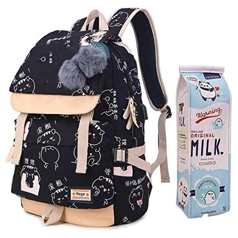 Asge Damen Mode Nylon Schultasche Kawaii Druck Rucksack Schulrucksack Mädchen Lässig Wasserdicht Backpack Schule BagTeenager Wasserdicht Daypack Cover