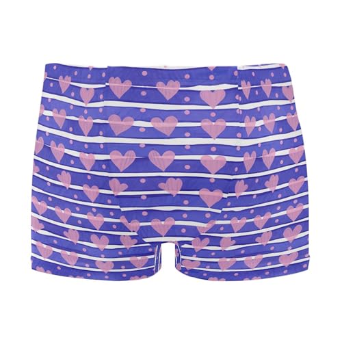 Pink Heart Blue Stripes Mens Swim Trunk Swimwear Bathing Suit Swim Brief Square Leg Board Short S B0404745
