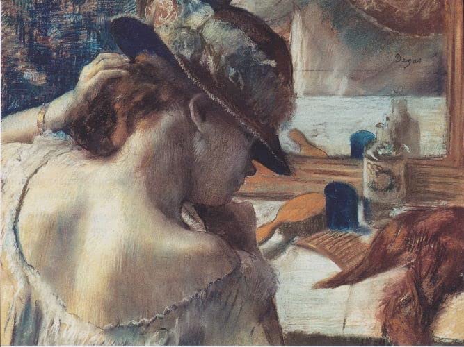 Prints toile peinture murale Edgar Degas Devant le miroir tableau 60x90cm