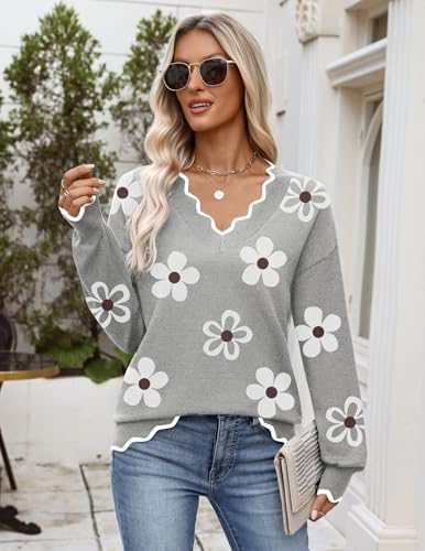 Image of Zeagoo Women's 2026 Fall V Neck Sweater Long Sleeve Lightweight Knit Tops