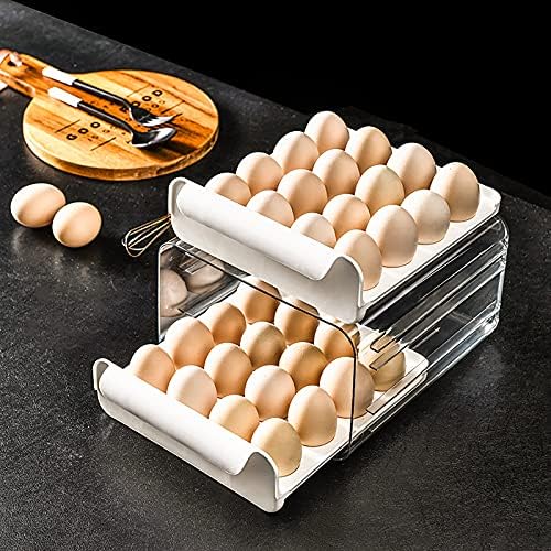 WUWEOT 32 Grid Egg Storage Drawer Container for Refrigerator, Clear Double-Layer Type Egg Storage Rack, Space-Saving Kitchen Egg Box Egg Tray Holder