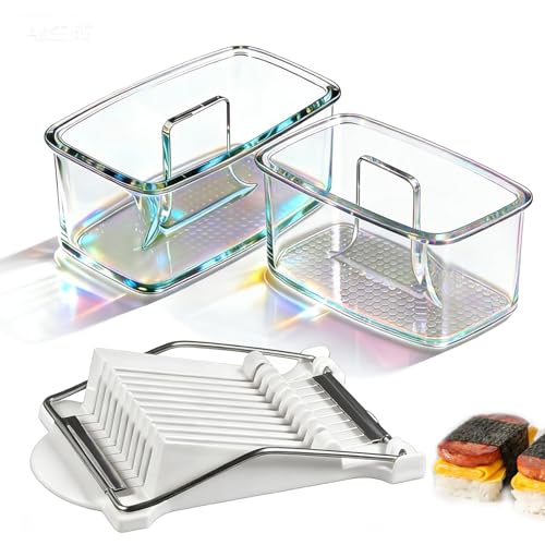 NTMURIKS 3PCS Clear Musubi Press Mold with Luncheon Meat Slicer – Non-Stick, BPA-Free Musubi Maker for Hawaiian Musubi, Onigiri, and Sushi – Perfect for Easy Meal Prep and Custom Rice Molded Dishes