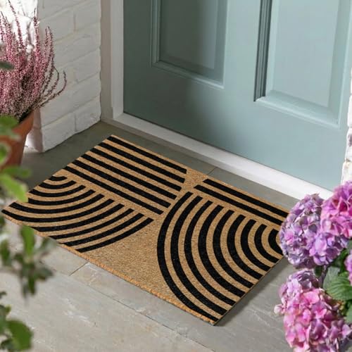 Image of ATMAH Striped Arc Coir Door Mat 45 x 75 cm | Anti Slip Entrance Doormat | Heavy Duty Floor Mat for Indoor & Covered Outdoor Home Entry