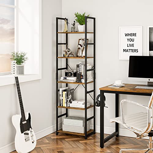 Numenn 5 Tier Narrow Bookshelf, Tall Bookcase Shelf Storage Organizer, Modern Book Shelf For Bedroom, Living Room And Home Office, Vintage #TOP1