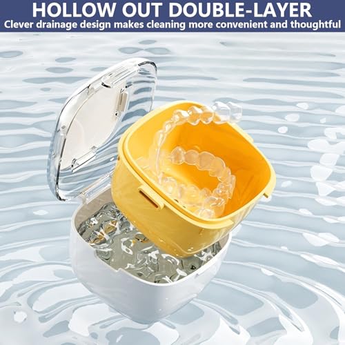 Sumneo | Aufbewahrungsdose für Zahnspange, Zahnschiene, Prothese & Gebiss | Zahnspangendose mit Spiegel, Bürste & Spülkorb | Zahnbox für Unterwegs | Einzelstück | Grau (Light blue)