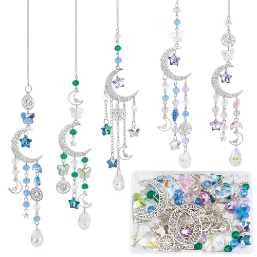 SUNNYCLUE 1 Box DIY 5 Sets Star Moon Sun Catchers Kit Hanging Sun Catcher Rainbow Catcher Window Hanging Prism Suncatcher Glass Crystal Suncatchers for Windows Indoor Outdoor Home Garden Decor