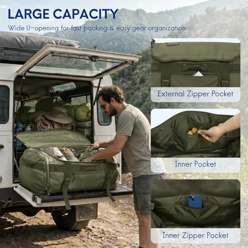 Image of Haimont Heavy Duty Convertible Travel Duffel Backpack, Army Green, 90L