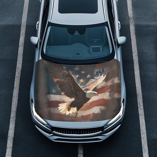 Image of Car Hood Cover Eagle American Flag Hood Protector Waterproof Sun-Proof Auto Hood Flag Universal Automotive Exterior Accessories for Sedan SUV Truck Jeep