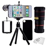 iPhone 4/4S Camera Lens - 8x Telephoto Lens, Mini Tripod, Universal Phone Holder, iPhone Case 4/4S, and Accessories (Black)