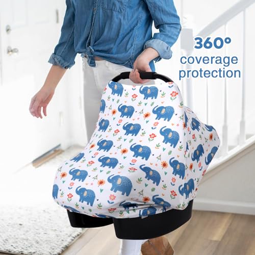 Image of Rquite All-in-1 Car Seat Cover Baby, Carseat Covers for Girl Boy, Stretchy Soft Infant Car Seat Cover, Multi-use Baby Carrier Cover, Car Seat Canopy, Stroller Sun Shade, Nursing Breastfeeding Cover
