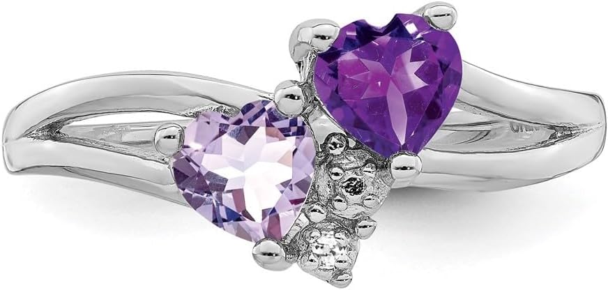 Diamond2Deal Sterling Silver Rhodium Plated Amethyst Pink Quartz and Diamond Ring, 0.01Ct