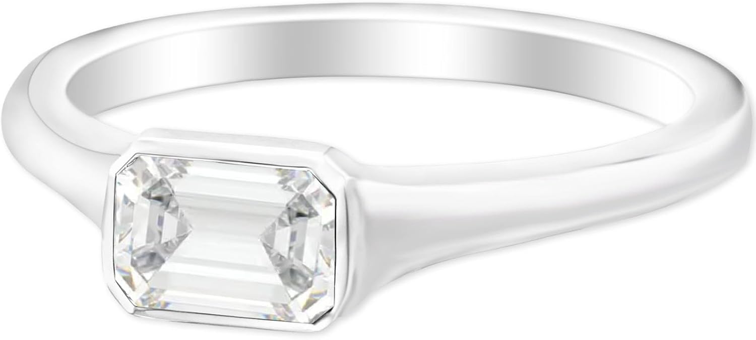 1-3ct Emerald Shape Moissanite Bezel Set Engagement Ring 925 Sterling Silver 10K 14K 18K Solid Gold Wedding Rings with Engraving