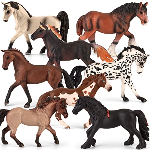 Divwa 8 Pieces 6'' Plastic Horse Figure Toy Set for Girl,Big Realistic Horse Toy Figurine Farm Animal Gift for Boy Toddler Kid,Horse Party Favor...