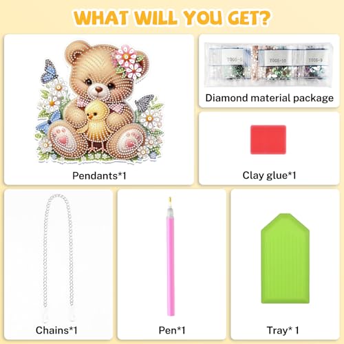 Bowetile Bear and Chick Diamond Art Hanging Kits for Adults, 5D Special Shape Diamond Painting Window Pendant Kits, Animal Gem Art Suncatchers Ornament for Home Garden Wall Decor by Bowetile - Used condition - Image 7