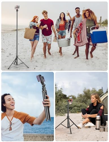 Image of Pnitri 71'' Phone Tripod Stand, Extendable Reinforced Aluminum Phone Stand with Wireless Remote, Stable Cellphone Tripod Compatible with iPhone 14 /13 /12 Galaxy S23 /S22 Huawei.