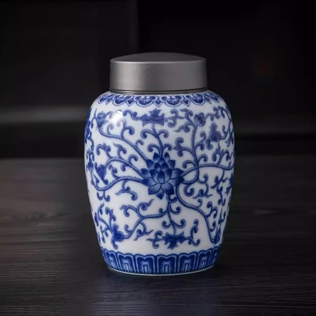 LYGSWDB Zuckerdose, chinesische Retro-Teedosen aus blauem und weißem Porzellan, Haushaltskeramik-Teedosen, versiegelte Aufbewahrungsbox, Teeaufbewahrung, Teedosen, Teekanister