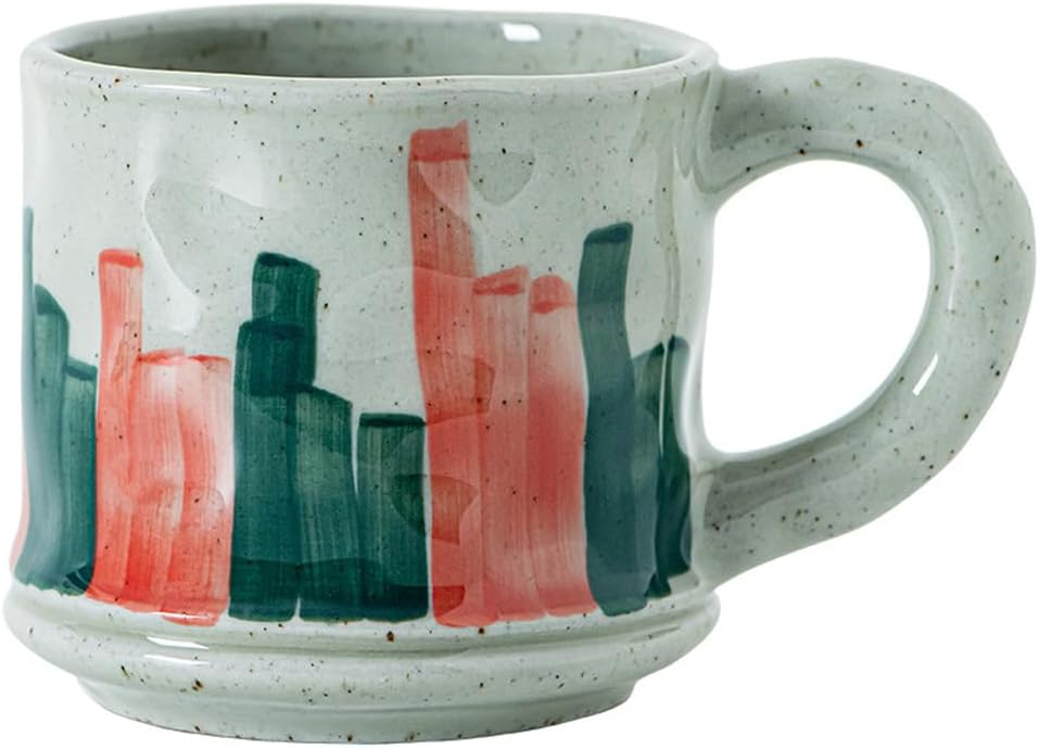 Handmade Ceramic Mug, 9oz Textured Stoneware Coffee Cup with Original Doodle Art, Rustic Aesthetic Mug for Matcha & Espresso,Multi colored
