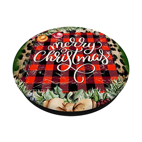 Merry Christmas Red Buffalo Plaid Red Cardinal Bird Lover PopSockets Swappable PopGrip, Black - Image 2