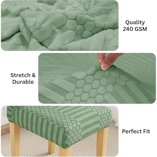 Image of Lukzer Elastic Dining Chair Cover - 2PC Pastel Green Dotted Stripe | Textured High Stretch Jacquard Seat Cover | Removable Washable Short Dining Chair Cover Protector Seat Slipcover | (CC-066-02)