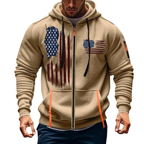 Zipper Hoodies for Men Graphic American Flag Tactical Hooded Sweatshirts Long Sleeve Athletic Jacket With Pockets