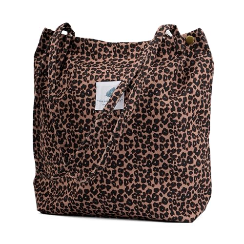 Image of TOPASION Cute Corduroy Tote Bag Canvas Shoulder Handbags for Women Travel Shopping