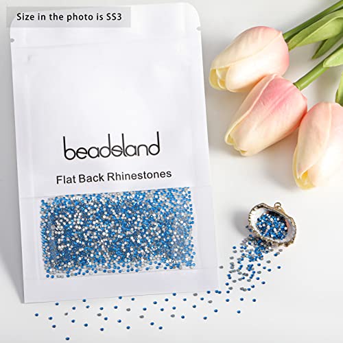 Image of Beadsland 2880pcs Flat Back Crystal Rhinestones Round Gems for Nail Art and Craft Glue Fix,Capri Blue,SS3,1.2-1.4mm | Flatback Glass Gems, 1.2-1.4mm, for Nail Art Craft, Glue Fix