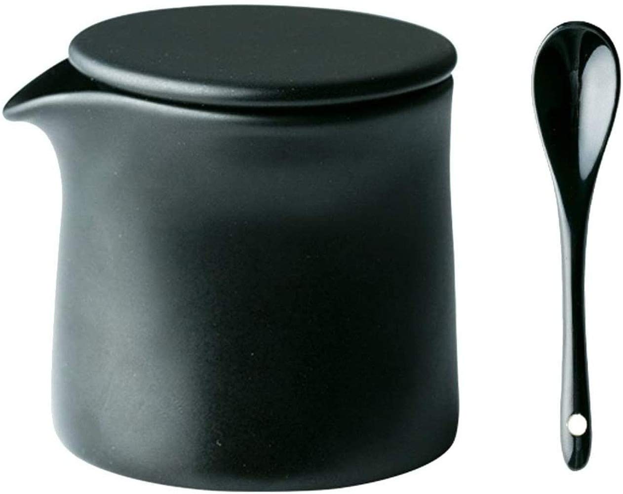 YDGHD 1PCS 5ounce Multi Ceramics Sugar Bowl Seasoning Pot Storage Cream Jar with Lid and Spoon for Home and Kitchen (Black)