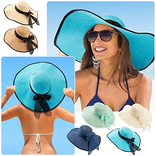 Xtinmee 6 Pcs Summer Women's Big Bowknot Straw Hat Wide Brim Foldable Floppy Hat Adjustable Uv Protection Upf 50+ Beach Hat (Mixed Colors) #TOP4