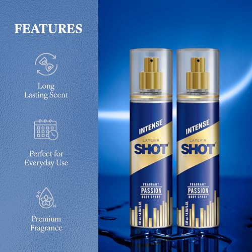 Image of Layer'r Shot Best Passion Body Spray For Men 2 x135ml Each | Long-Lasting Premium Fragrance Woody & Oceanic Scent | Ideal For Body & Clothes | Perfect For Men