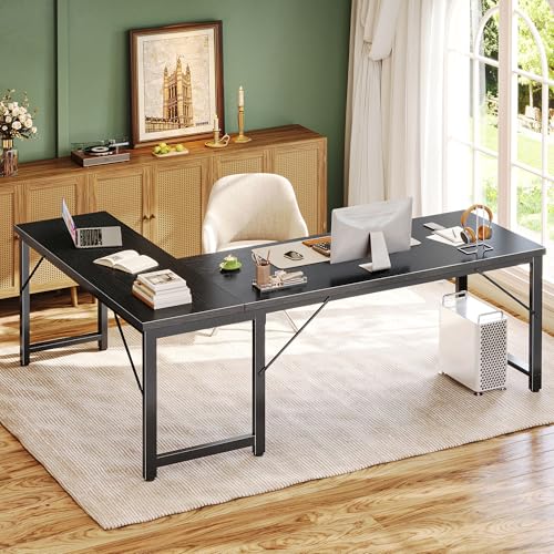 Huuger 63 Inch L Shaped Desk with 0.95 Inch Thicker Desktop, Reversible Computer, Larger Corner Office Gaming Desk, Robust Metal Frame, for Home Office, Study, Black