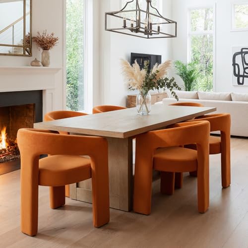 Image of HNY Modern Barrel Kitchen & Dining Room Chairs Set of 4, Velvet Upholstered Accent Chairs with Arm, 18.5'' Wide Side Armchair Vanity Chairs for Living Room Bedroom Makeup Small Spaces, Orange