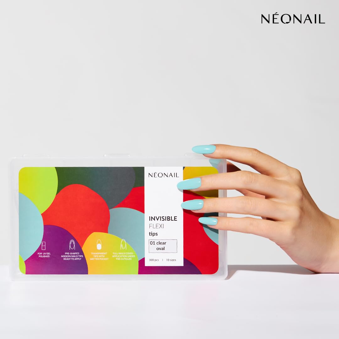 NÉONAIL Flexi Tips Set – Nagelverlängerung mit Invisible Flexi Tips Oval (300 Stück), LED Lampe & Flexi Tips Base Coat – Für natürlich aussehende Gel-Nägel in nur 20 Minuten