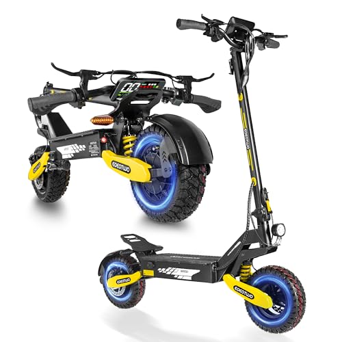 EOEOTWO Electric Scooter for Adults, 1200W/2400W Motor Fast E-Scooter, 11' Off-Road Tires, Up to 30/40 MPH Top Speed & 20/43 Miles Long Range, Dual Brake, Foldable (1200W - 48V 13Ah, Yellow)