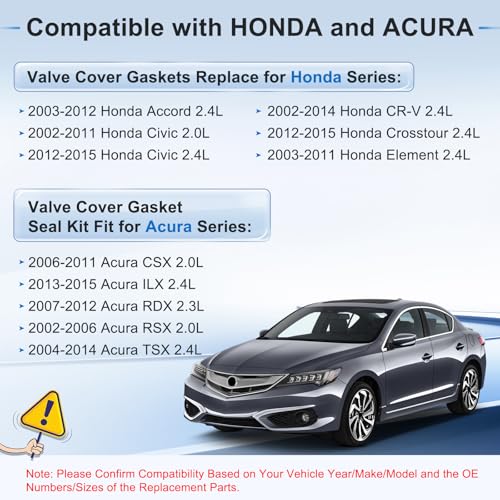 Image of VS50614R Valve Cover Gasket Set Fit for Honda Accord Civic CR-V Crosstour Element, Value Cover Gaskets Replace for Acura CSX ILX RDX RSX TSX, Valve Cover Gasket Seal Kit Replace# VS50382A ES73071