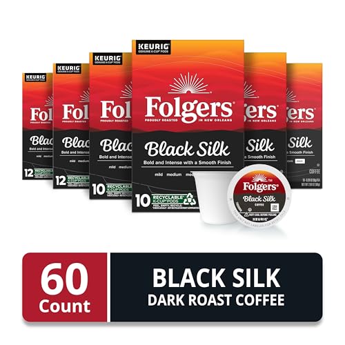 Image of Folgers Black Silk Coffee, Dark Roast, Keurig K-Cup Pods, 10 Count Box (Pack of 6)