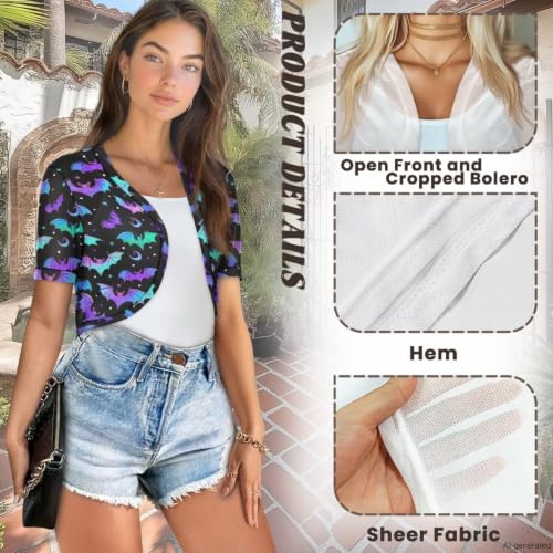 Image of Womens Short Sleeve Bolero Shrug Open Front Knit Cropped Cardigan Shoulder Cover for Dress Cute Casual Knit Cover Up