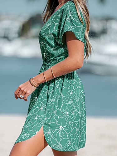 Image of CUPSHE Women's Swimsuit Coverup Casual V Neck Beach Dress Short Sleeve Elastic Waist Swimwear Cover Ups 2026 Beachwear