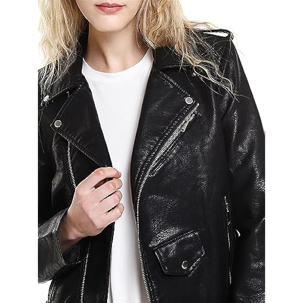 Adhdyuud Vrouwen Faux Lederen Jas Herfst Zachte PU Zip Up Korte PU Moto Biker Uitloper Getailleerde Slanke Riem Jas